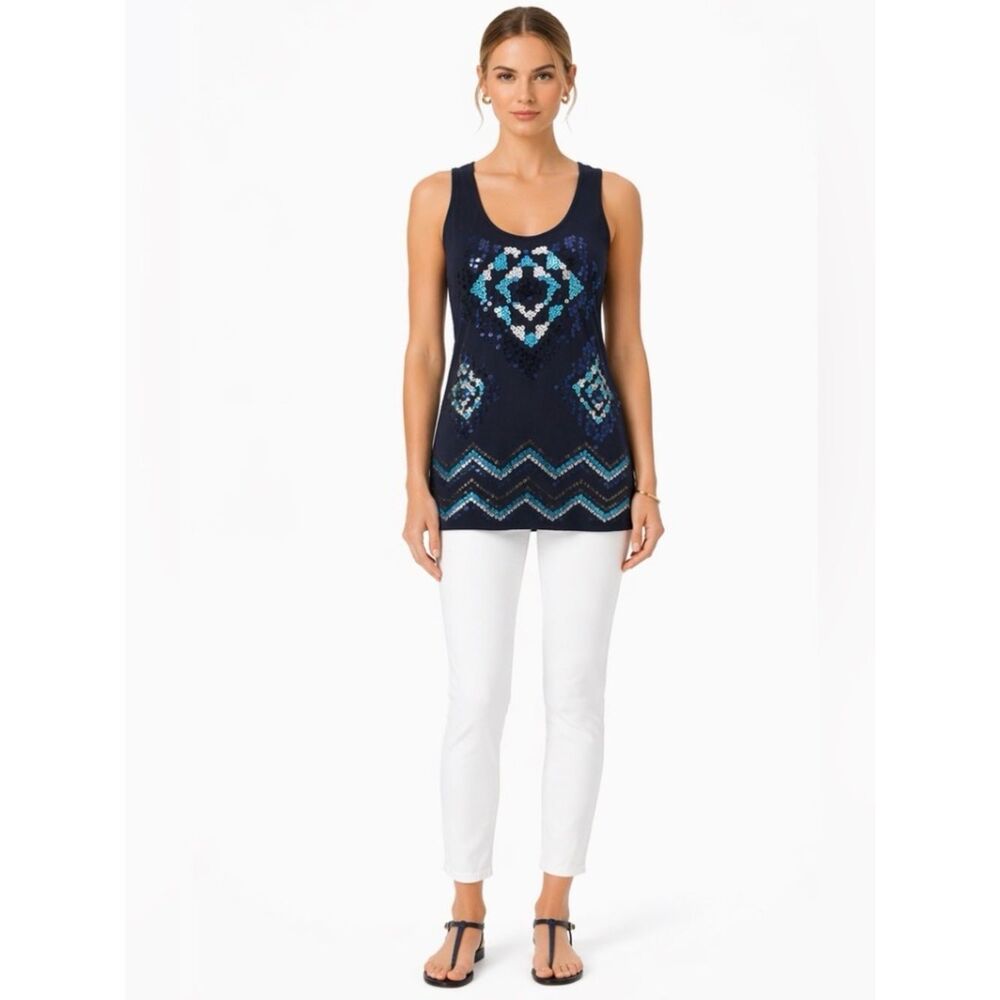 Almost Famous Sequin Tank Top- Navy Blue